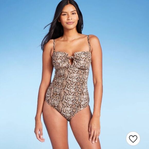 Women's New Textured Pique Tie-Front High Coverage One Piece Swimsuit M 8 - 10 - Picture 8 of 9